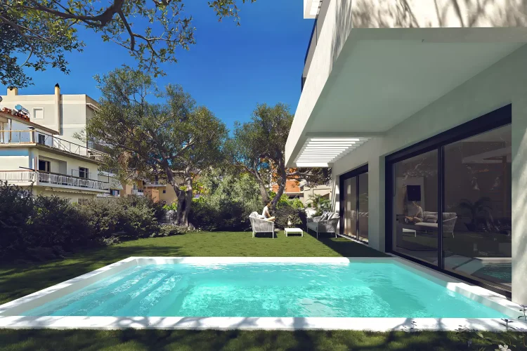 CAM 6 GARDEN POOL EXTERIOR GLYFADA RESIDENTIAL BUILDING 3D RENDERING