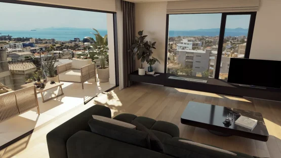3D Rendering πολυκατοικίας στο Πανί Αλίμου με θέα το πάρκο Ελληνικού και το Αιγαίο