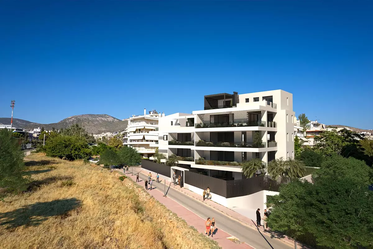 Photorealistic exterior 3D Rendering Services in Athens for a luxury residential project in Glyfada, Kritis street.
