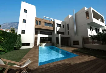 3D rendering luxury villa with infinity pool Pani Alimos RED Constructions