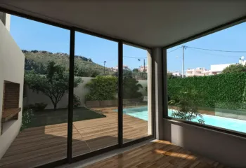 3D rendering luxury villa interior view pool garden Alimos Hatzimanolakis