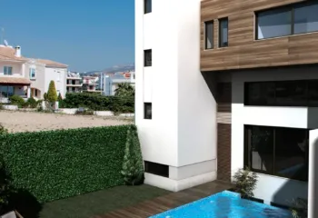 3D rendering vertical view luxury pool villa Alimos Hatzimanolakis