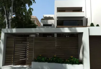 3D rendering luxury villa entrance gate Pani Alimos Hatzimanolakis