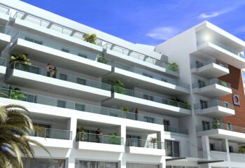 Perspective 3D rendering of a multi-story modern residential building in Athens, Neos Kosmos, featuring extensive balcony rows, by VARC Studio.