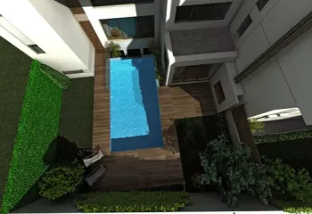 3D rendering top view luxury pool villa Alimos Hatzimanolakis