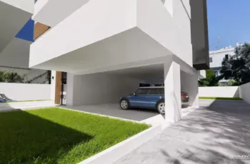 Modern residential parking and garden design in Elliniko, 3D visualization by VARC