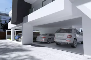 Luxury residential building parking and pilotis design in Elliniko, 3D rendering by VARC