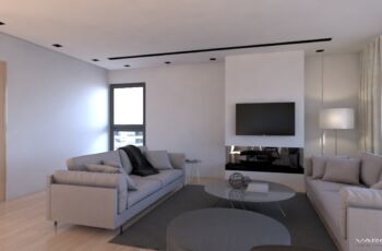 3D Rendering Athens - Alimos Residential Building Exterior Side-Rear View