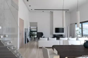 3D Rendering Athens - Alimos Residential Building Interior Living Room and TV Area