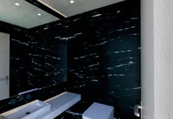 Luxury black marble WC interior visualization by Varc Studio for PSI Constructions.