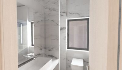 Artemidos 42 Palaio Faliro Luxury Bathroom Entrance Marble Tiling and Modern Sanitary Ware Architectural Visualization VARC Studio