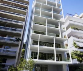 Modern residential architecture at Artemidos 42 Final 3D architectural rendering of the Artemidos 42 residential building in Palaio Faliro.