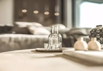 Interior architectural detail of a luxury apartment living room in Galatsi, featuring premium wooden wall paneling and modern interior decor.