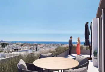 3D terrace visualization of a premium apartment in Athens Riviera with Saronic Gulf view
