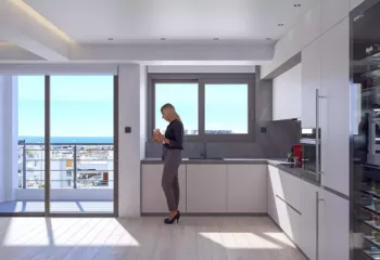 Modern open-plan kitchen visualization for high-end loft in Palaio Faliro - VARC