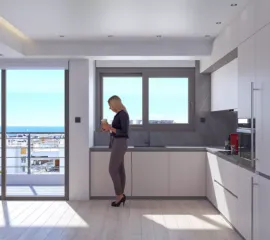 Modern open-plan kitchen visualization for high-end loft in Palaio Faliro - VARC