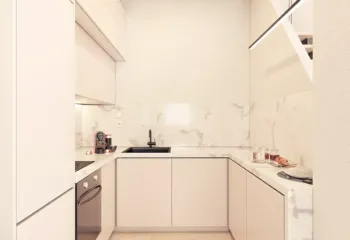 Detailed kitchen visualization for a commercial to residential conversion in Dafni and Neos Kosmos by VARC Studio.