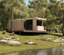 Capsule Home lake environment exterior rendering by VARC