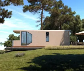 Capsule Home lake environment exterior rendering by VARC