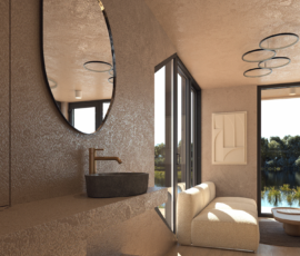 Luxury bathroom photorealistic rendering Capsule Home by VARC
