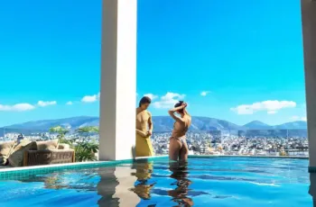 Unmatched serenity and luxury at the private pool of PLEIADON, overlooking the cityscape of Palaio Faliro. Private infinity pool with panoramic city and mountain views at PLEIADON Palaio Faliro by VARC Studio.