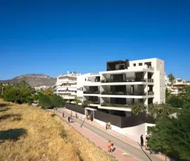 Focusing on the architectural details, our 3D Rendering Services in Athens highlight the clean lines and modern aesthetic of this Glyfada residence. This view from Kritis street emphasizes the building's integration with the surrounding urban landscape. Photorealistic exterior 3D Rendering Services in Athens for a luxury residential project in Glyfada, Kritis street.