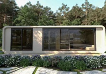 Frontal architectural view of the Capsule Home 2 industrial modular structure.