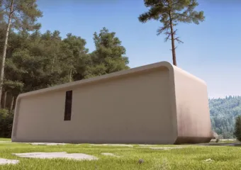 Rear architectural view of the Capsule Home 2 modular unit, rendered by Varc Studio.