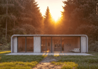 Architectural visualization of the Capsule Home 2 modular unit during sunset, rendered by Varc Studio.